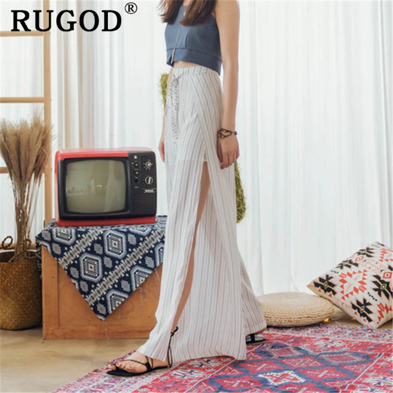 Женские шифоновые широкие брюки RUGOD элегантные длинные макси в полоску с высокой