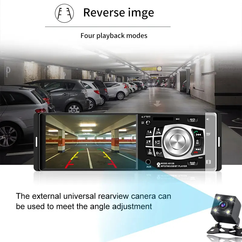 1 Din Car radio Auto 4.1'' HD Multimedia Player MP3 MP5 Audio Stereo Radio Bluetooth FM Remote Control Rear view Camera |