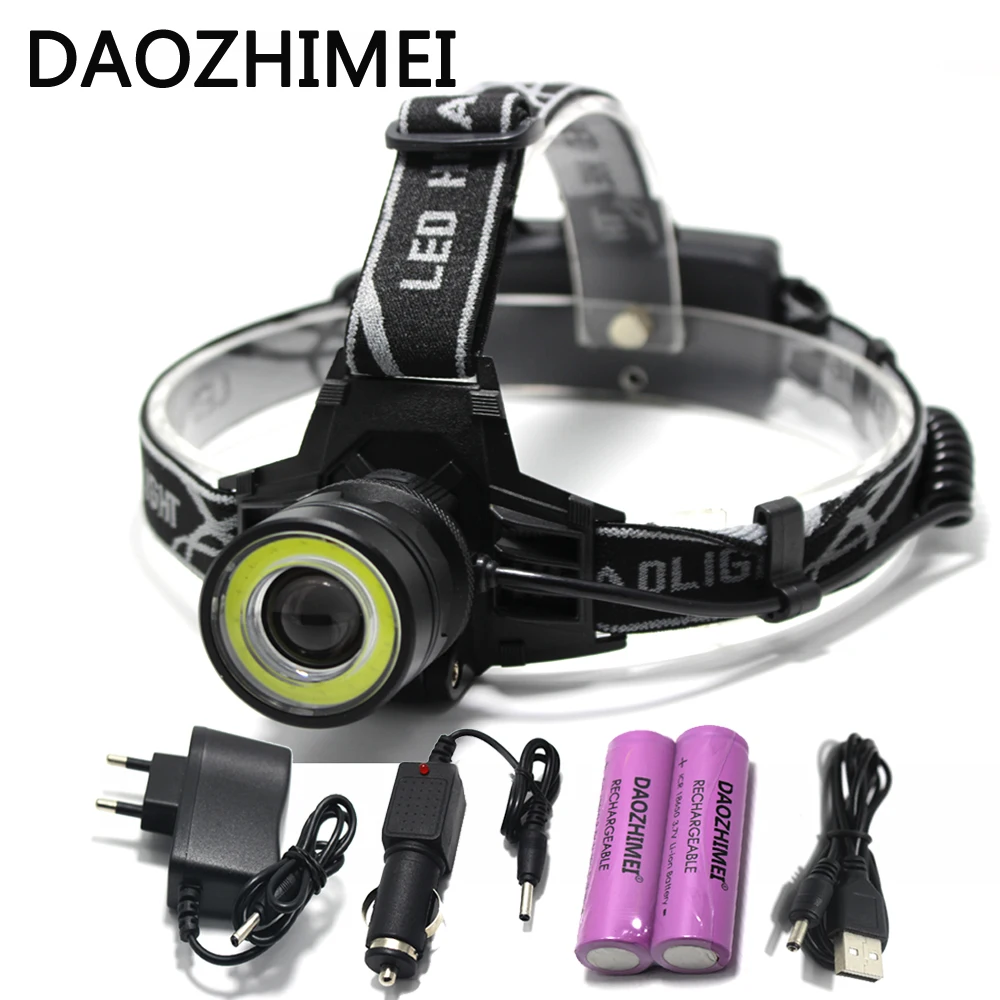 

8000LM XML-T6+COB LED Headlamp 4-Mode Headlight Zoom Adjustable Flashlight Hunting Camping Head Torch by 18650 Battery