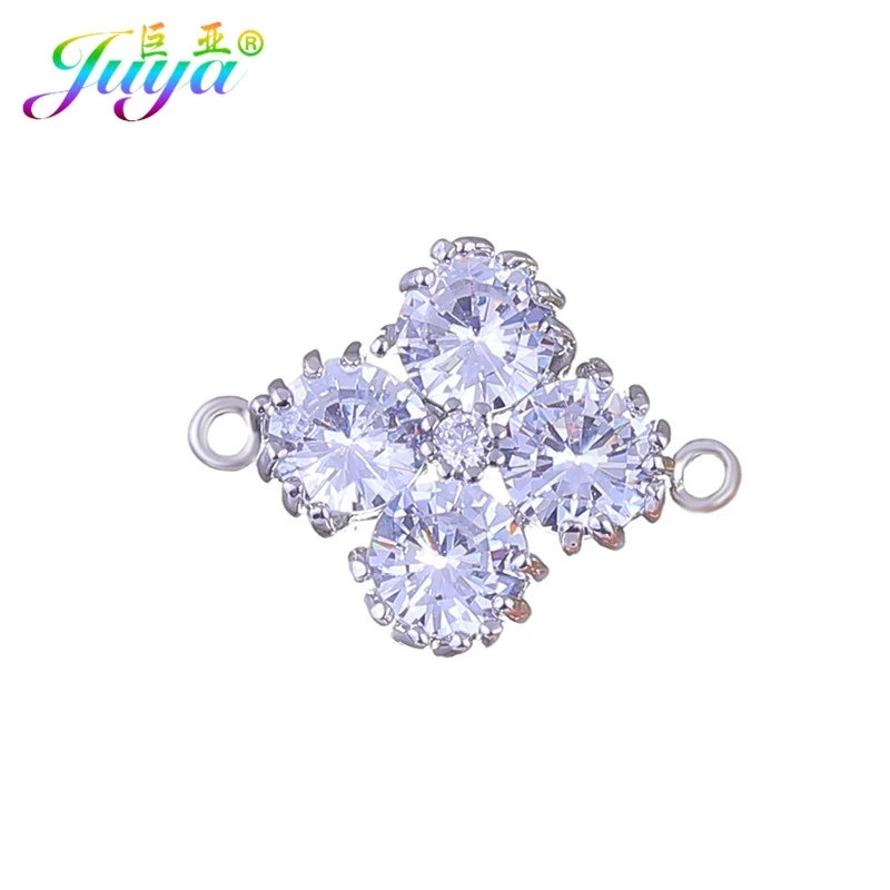White Gold Juya, серьги ручной работы, материал, прозрачный кубический цирконий, цветок, кольца для женщин, модные браслеты, висячие серьги, изготовление - Цвет: White Gold