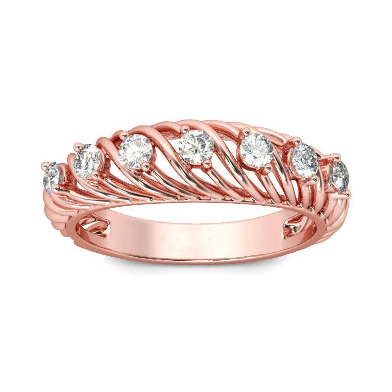 Лидер продаж обручальное кольцо с фианитами и листьями цвета розового золота в