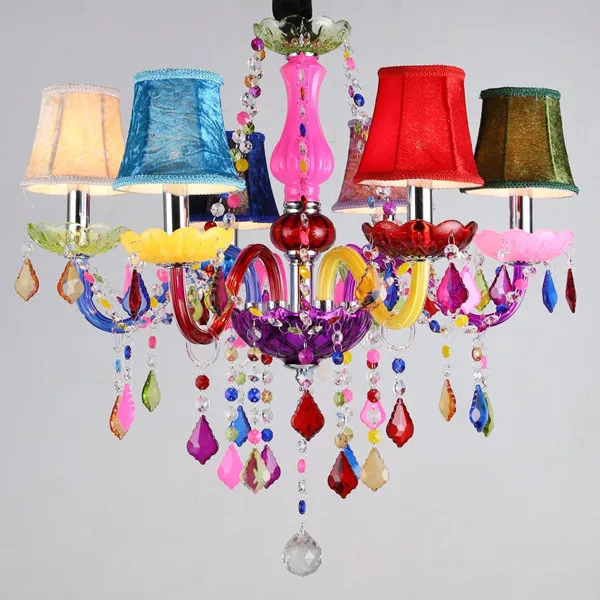 with lampshade Современные Люстры, светодиодный хрустальный цветной канделябр, люстры, декоративные лампы, светильник, Подвесная лампа, освещение - Lampshade Color: with lampshade