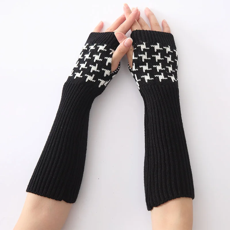 Модные вязаные перчатки на половину пальца черные для женщин и взрослых