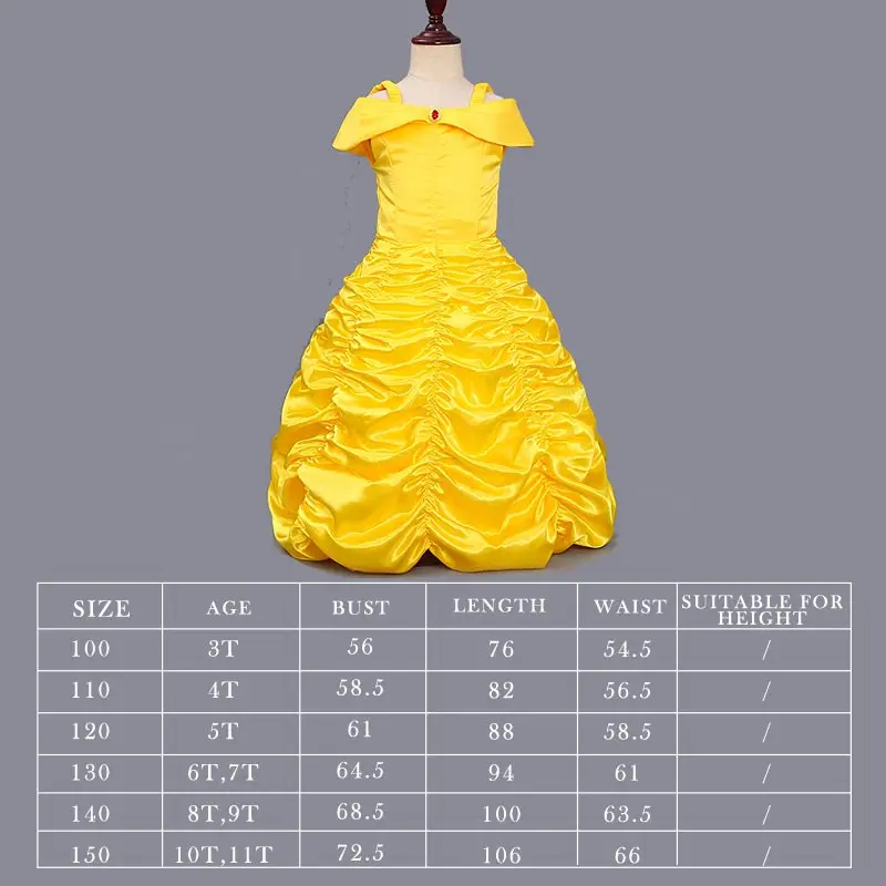 Beauty And The Beast Платье для девочек «Красавица и Чудовище» с открытыми плечами; цвет желтый; сексуальный костюм принцессы Белль жасмин для костюмированной вечеринки; праздничная одежда для детей - Цвет: Beauty And The Beast
