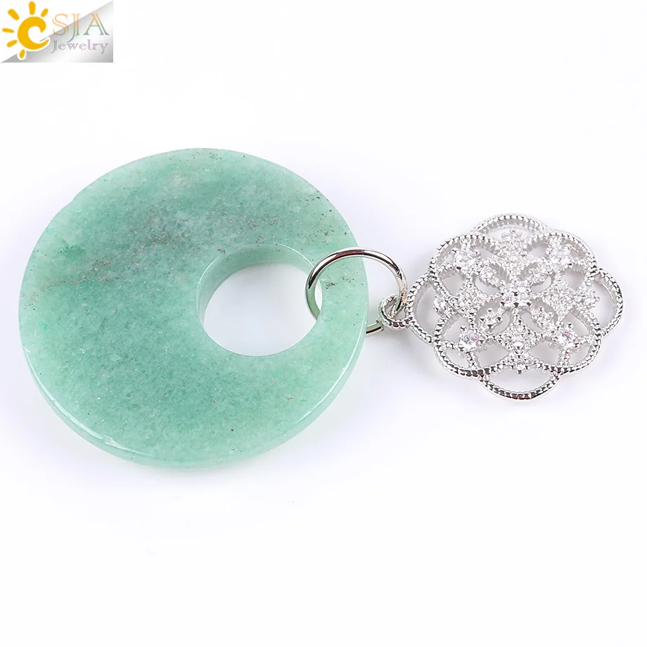 CSJA натуральный камень полый Круглая Подвеска кубический цирконий цветок