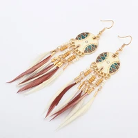 2019 golden silver vintage ethnic rainbow beads feather dangle drop earrings for women female boho jewelry accessories