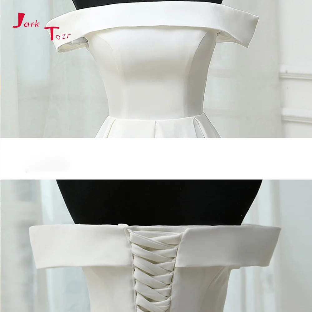 Jark Tozr Custom Made Simple Bridal Gowns 2019 Vestido De Casamento Strapless Short Sleeve Satin A-line Wedding Dresses Turkey | Свадьбы и