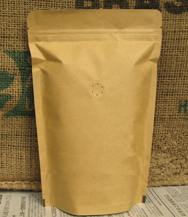 25 pcs (100g - 1 kg) ยืนขึ้นกระดาษคราฟท์วาล์วถุง Ziplock กาแฟถั่วกระเป๋า One - way วาล์วฟอยล์ภายในบรรจุกาแฟกระเป๋...