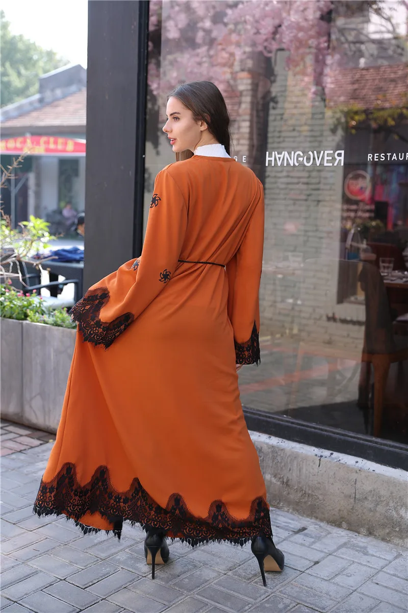 Для женщин халаты Длинные рукава длинное платье осень 2018 мусульманской моды