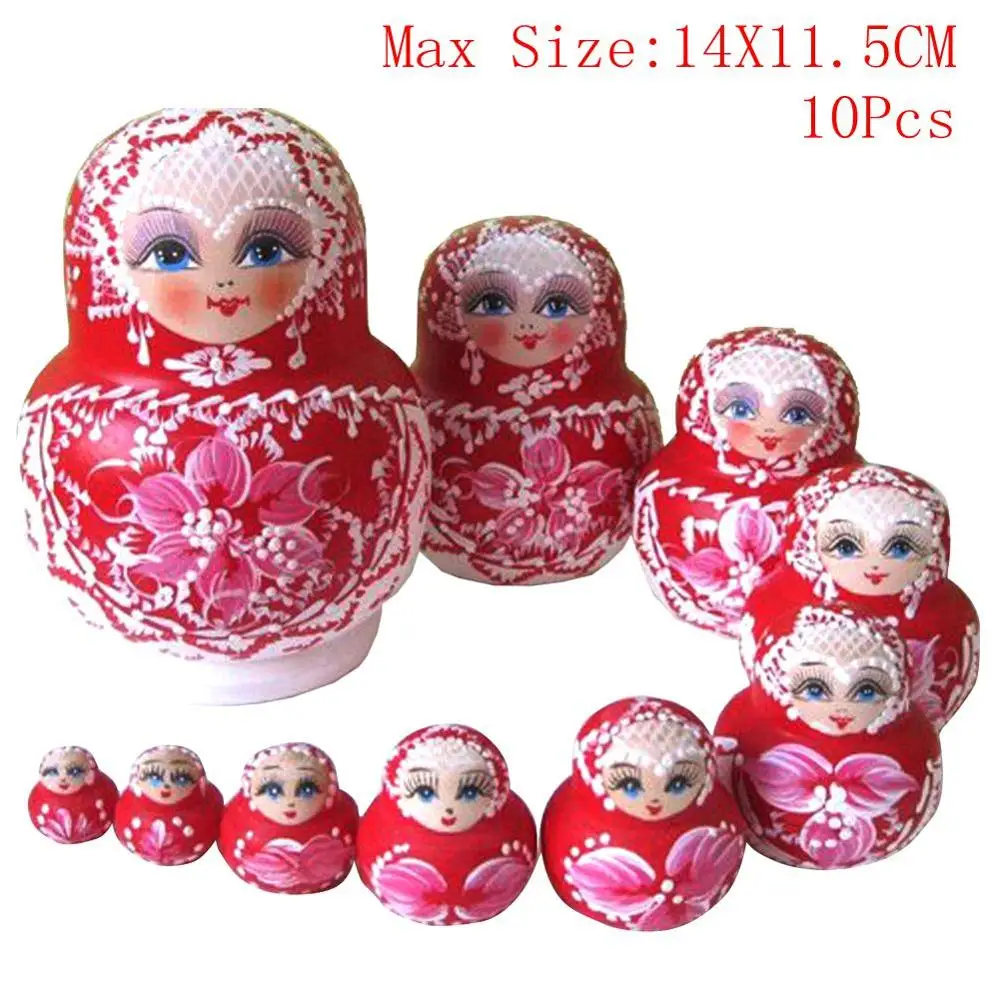 10pcs 10 шт деревянная матрешка куклы русские Матрешки Синий Цвет Окрашенные игрушки-матрешки украшение дома орнамент кулон подарочный набор - Цвет: 10pcs