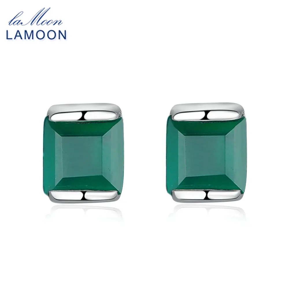 Lamoon 4 мм 0.6x2 ct Natural Green Халцедон Стерлингового Серебра 925 Простые Серьги Ювелирные