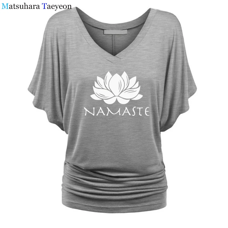 Модная женская одежда, футболка с принтом Namaste, женская футболка с рукавом «летучая мышь», женские топы, одежда, футболка, брендовая одежда для девочек - Цвет: 9