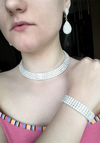 Свадебное классическое колье со стразами, ожерелье, серьги и браслет, Свадебные Ювелирные наборы, свадебные аксессуары X164