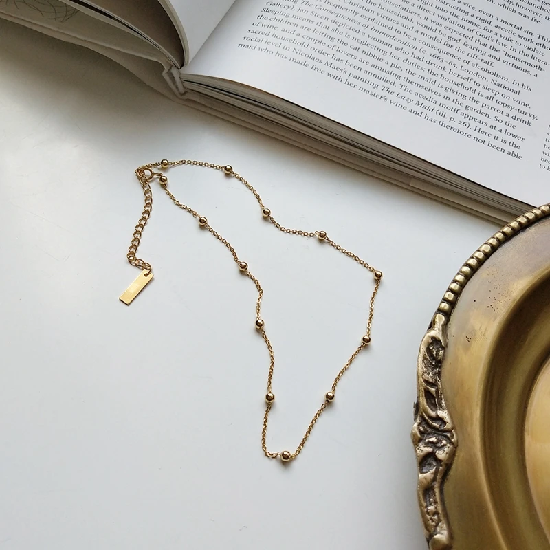 925 sterling silver round bead necklace gold fashion wild chokers for women jewelry charms gift | Украшения и аксессуары