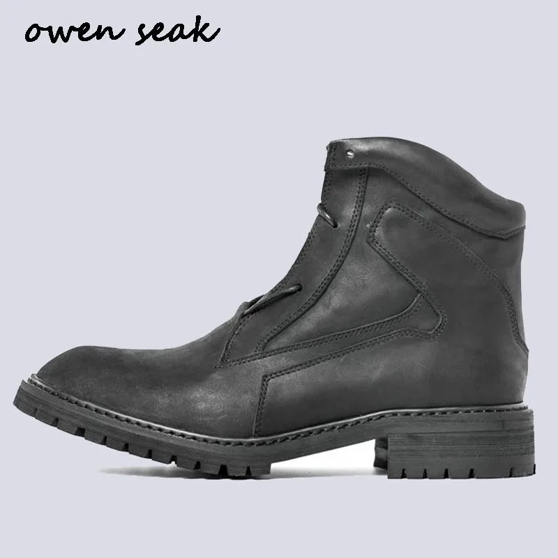 Мужские зимние ботинки из натуральной кожи со шнуровкой на плоской подошве|shoes
