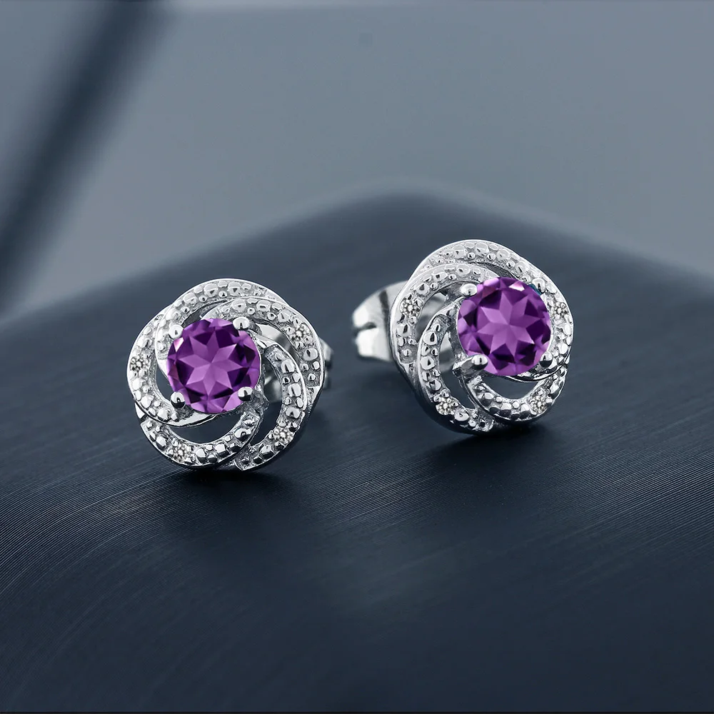 GemStoneKing 0 96 Ct круглый натуральный Фиолетовый аметист белый бриллиант 925 серебро