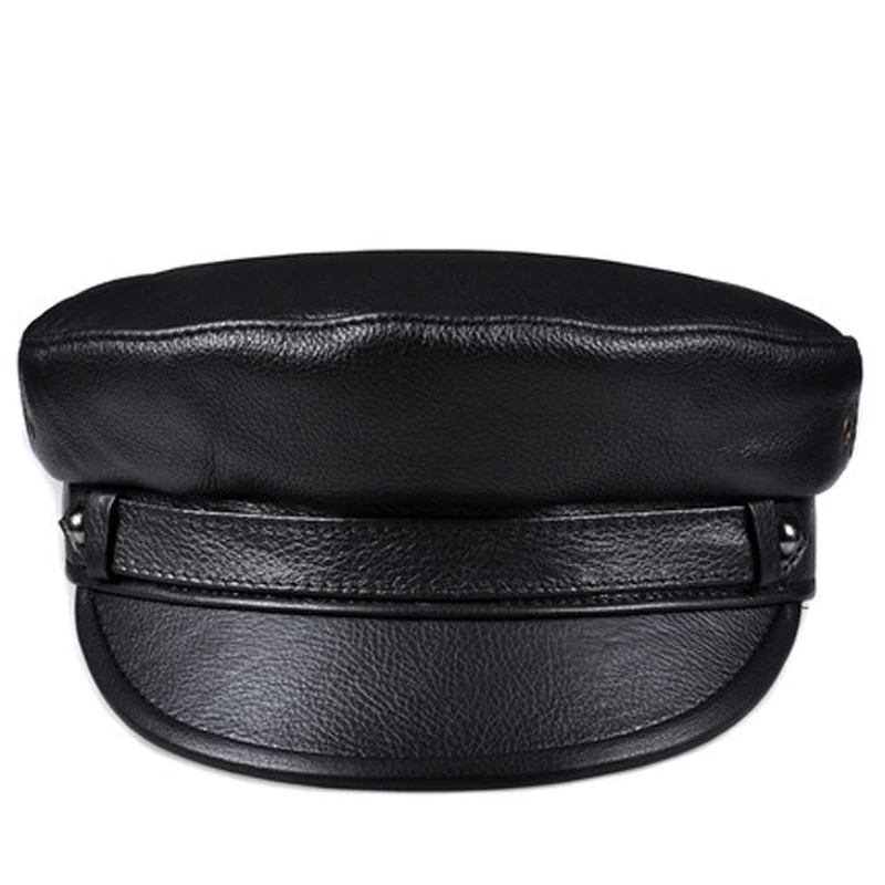 Мужские/женские зимние темно синие шапки унисекс из натуральной кожи уличная