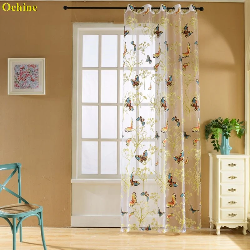 OCHIEN, 100*270 см, занавески с рисунком бабочки, подзоры, тюль, вуаль, занавески для балкона, драпировка, панель, декор для комнаты, занавески s