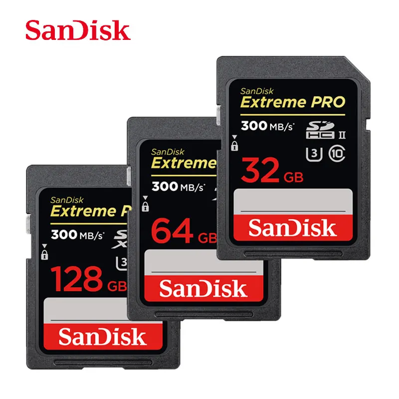 Карта памяти SanDisk 300 МБ/с. Extreme Pro SD карта 32 Гб 64 Гб 128 ГБ высокоскоростная UHS-II карта памяти камеры 2000X скорость видео U3 для камеры s