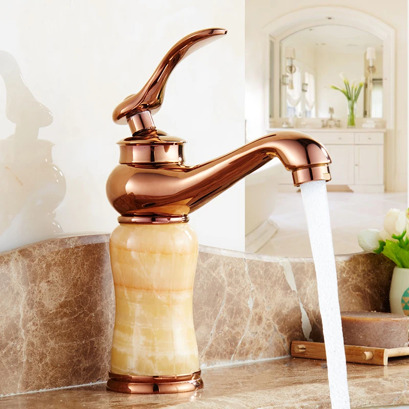 Европейский нефритовый смеситель для раковины в ванную комнату позолоченный