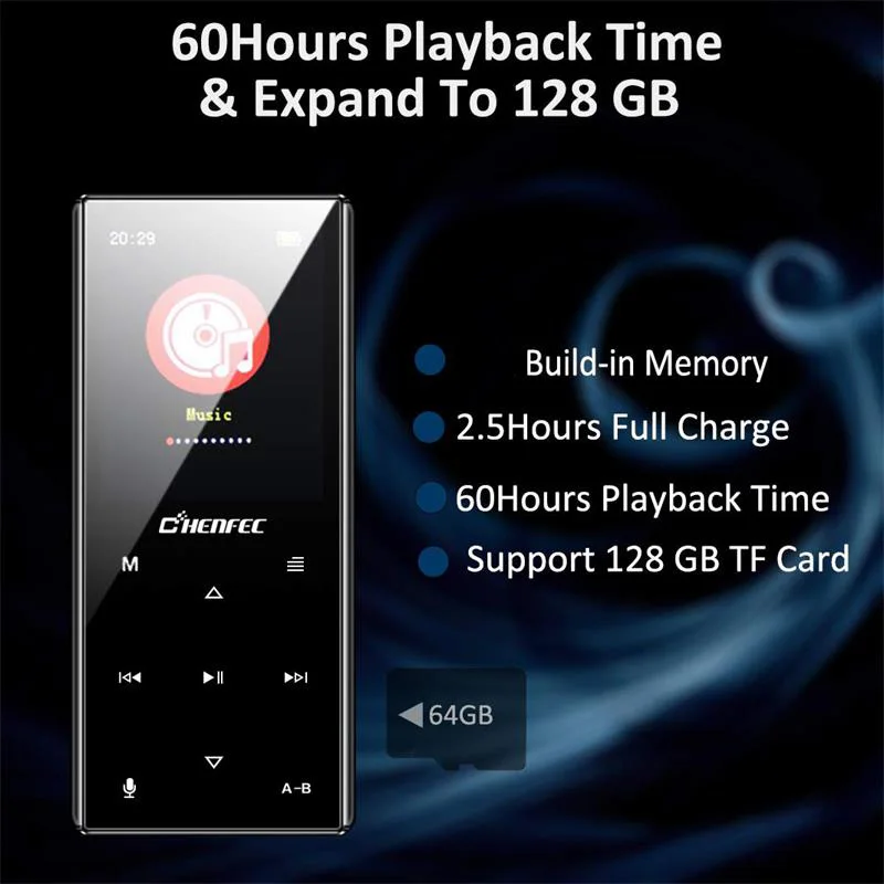 MP3 плеер Bluetooth 4 2 металлическая 1 8 дюймовая сенсорная кнопка без потерь
