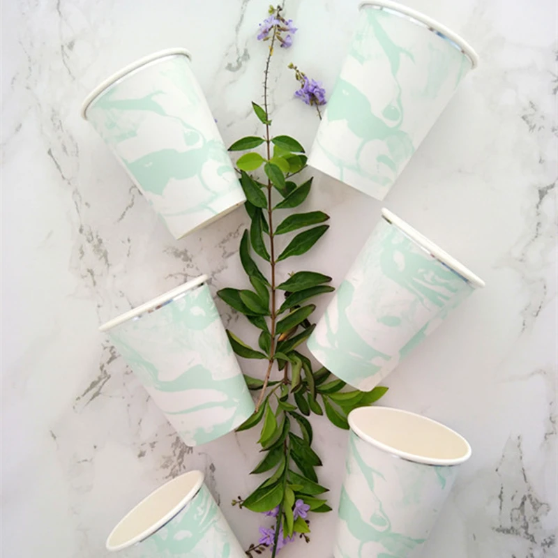 40 Sets Mint Marble Paper Tableware Plates Cups Napkins Straws for Thanksgiving Christmas Eve Celebration Party Supplies | Дом и сад