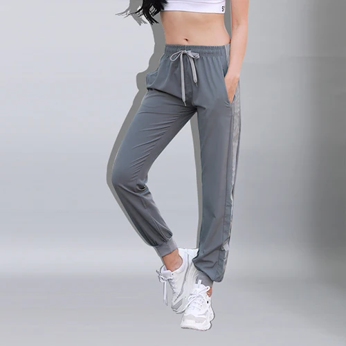 Gray Garemay, полосатые шаровары, спортивные штаны, женские свободные штаны, брюки,, боковые Светоотражающие повседневные штаны для женщин, Тонкие штаны для бега для женщин - Цвет: Gray