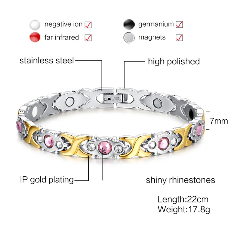 Vnox камень циркон x браслет для Для женщин магниты Нержавеющая сталь Здоровье и