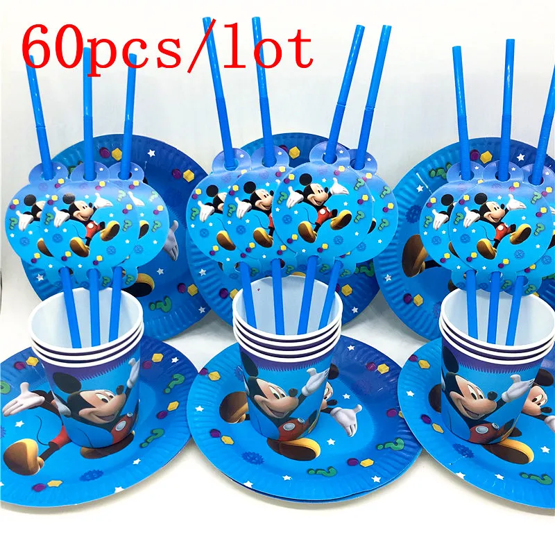 60pcs \ много душа ребенка тарелки для вечеринки Кубок Мультфильм Микки скатерть с изображением мышей Детские сувениры на день рождение салфетки с Пикачу, светящееся украшение