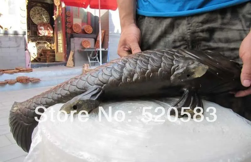 free China Pure Bronze Copper Refined Fengshui lucky Carved Money carp Fish Statue fast images - 6