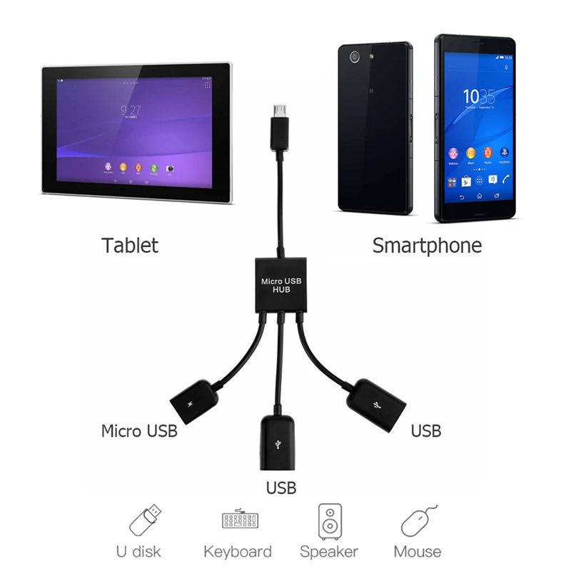 Кабель адаптер OTG 3 в 1 для зарядки Micro USB разветвитель аксессуары ноутбуков Samsung NOTE