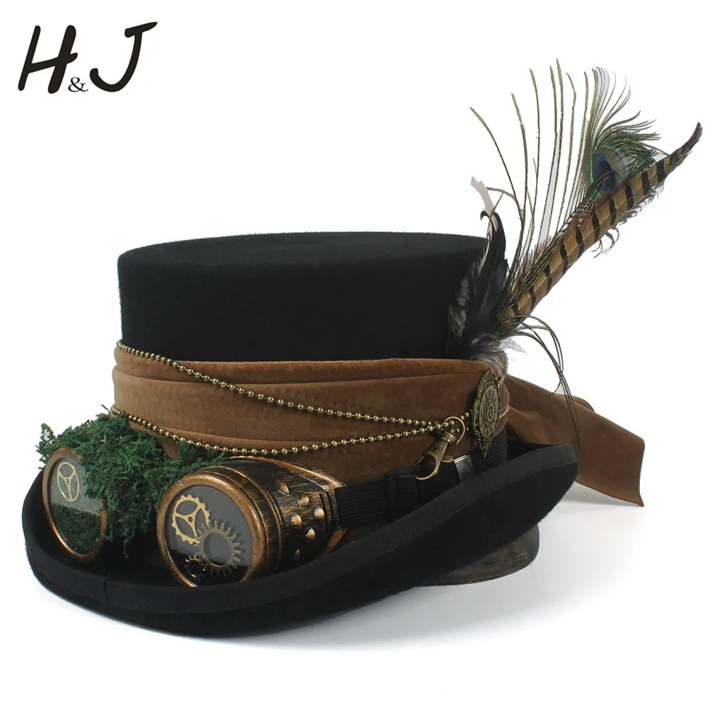 Шерстяная шляпа для мужчин и женщин модная Федора в стиле стимпанк чёрная 4