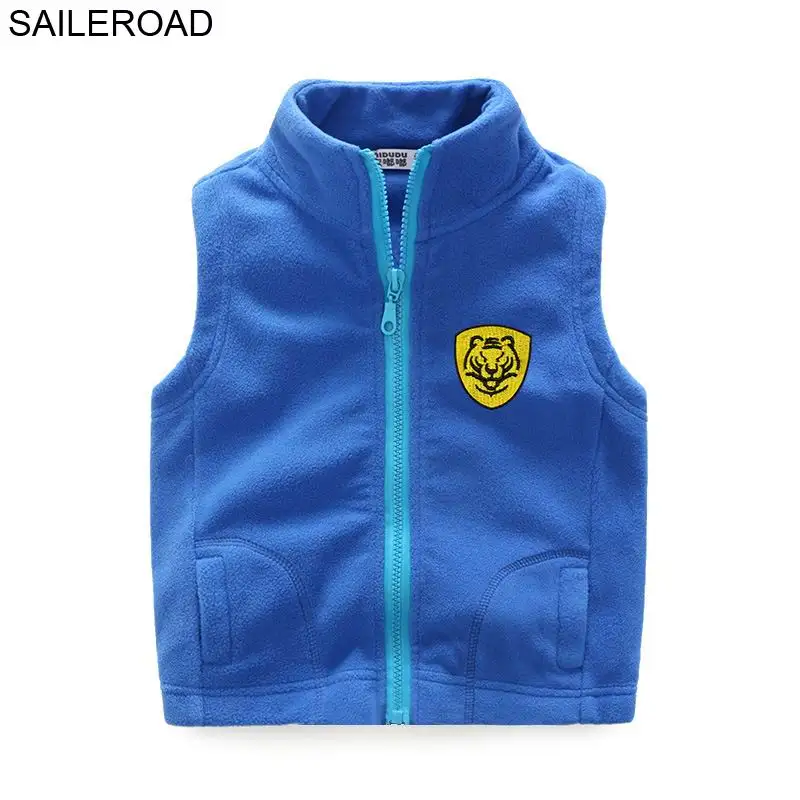 SAILEROAD 2-11Years Animal Tiger Fashion Baby Дети Жилет Новые Мальчики Девочки Верхняя Одежда Жилет С Руно Весна Дети Жилет - Цвет: MJ001T blue