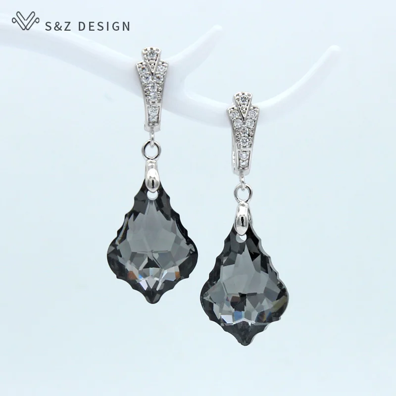 black S& Z, новинка, белые, золотые, цветные, имитация кристалла, капля воды, Висячие серьги для женщин, свадебные, модные, вечерние, подарок, серьги - Окраска металла: black