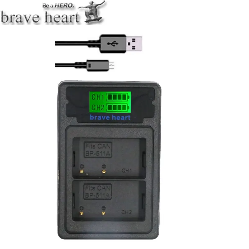 charger only Акумуляторная батарея BP-511A BP-511 BP 511 511A BP511A Батарея+ ЖК-дисплей Dual USB Зарядное устройство для Canon G6 G5 G3 G2 G1 EOS 300D 50D 40D 30D 20D 5D - Цвет: charger only