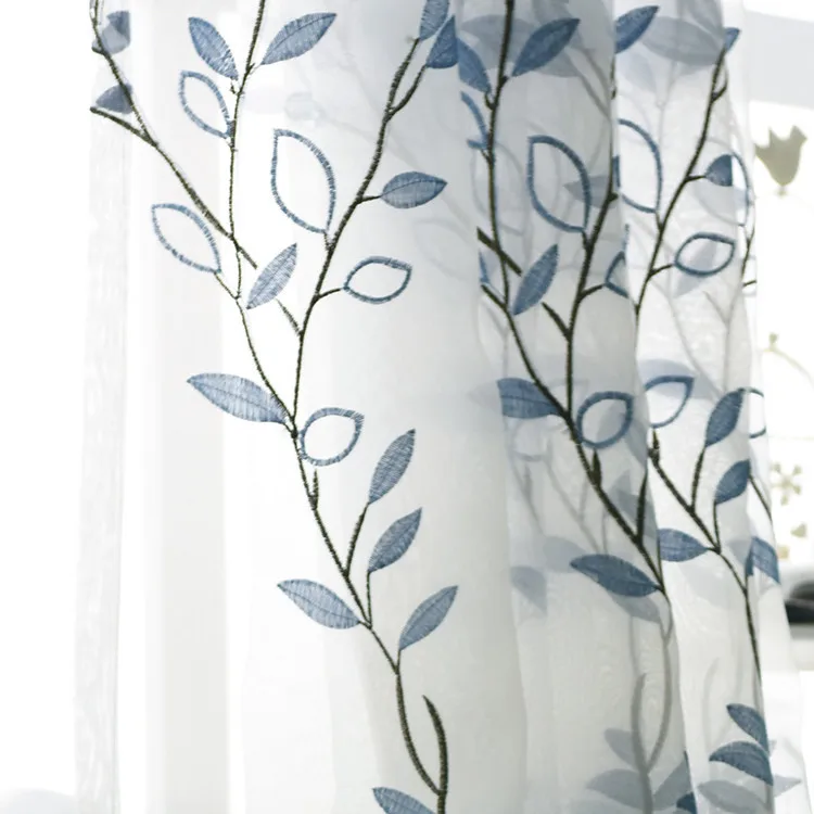 Современные шторы из тюля для спальни гостиной роскошное синее растение