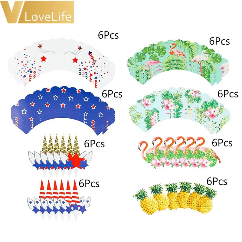 24 шт Единорог кекс обертка Радуга торт Топпер Фламинго тематическая вечеринка на