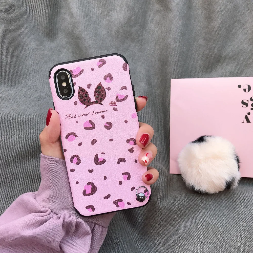 Для IphoneXS MAX/XR Стильный Шелковый узор кроличьи уши розовый леопард волосы мяч