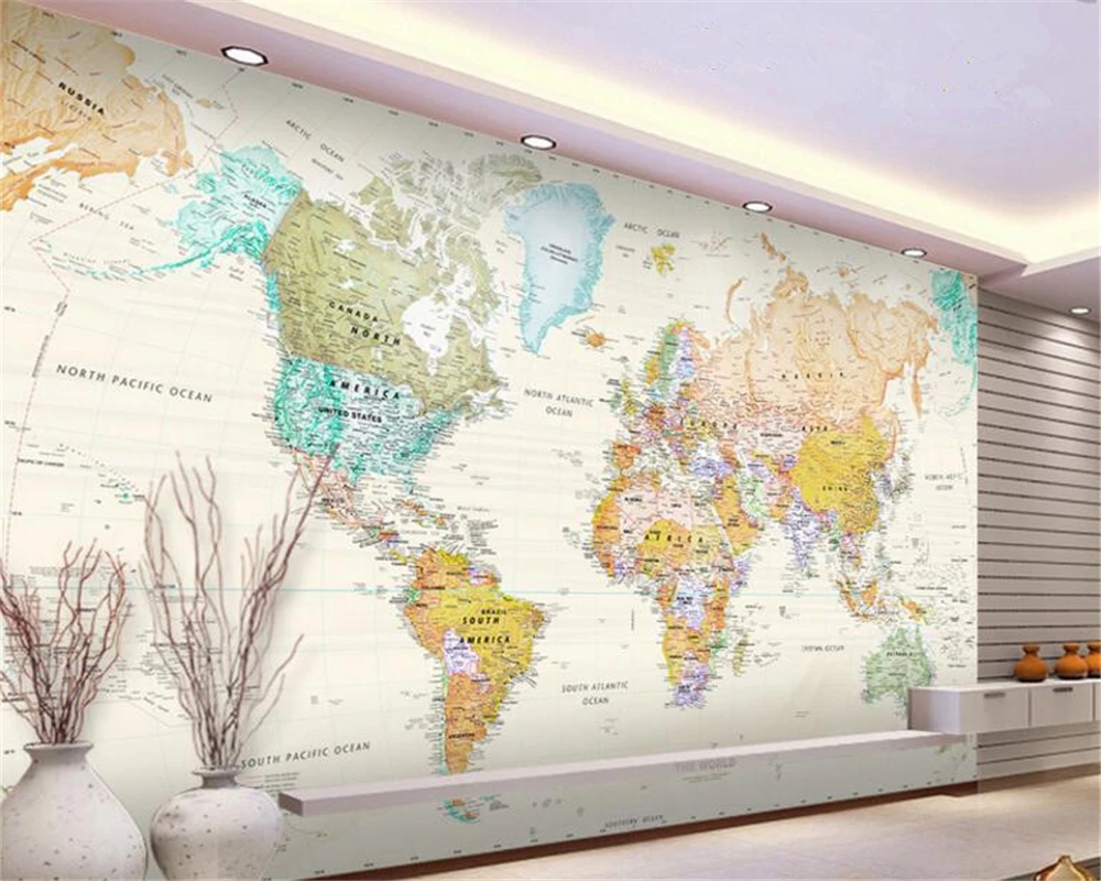 

Classic fashion background wallpaper exquisite light color version world map decorative painting photo wallpaper mural Beibehang