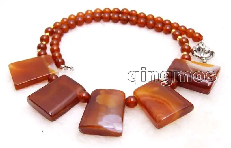 

Big 20*25mm Genuine Red Trapezoid and 6mm round Natural beads 17" necklace-nec5976 Wholesale/retail