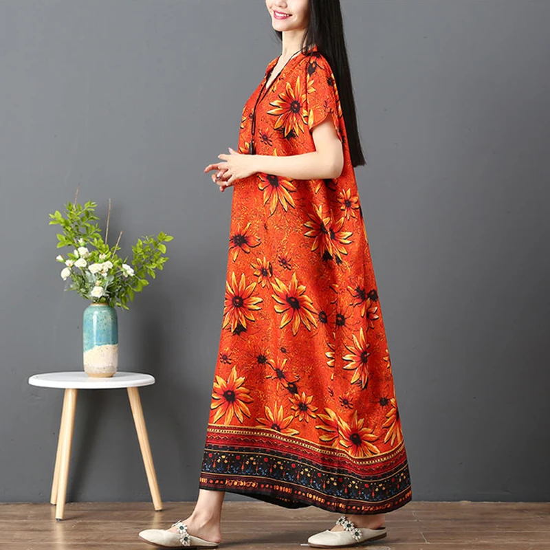 Элегантное платье больших размеров для женщин с модным цветочным принтом в бохо стиле Длинное платье Макси Бохемное платье для женщин Туника Вестидос он
