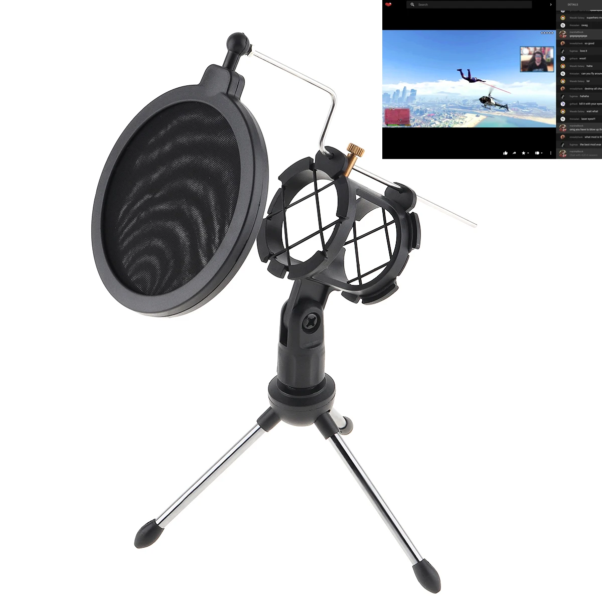 

Black F-9 Microphone Tripod Metal Microphone Stand Tripod with Microphone Wind Rack Fit for Meeting / Singing / Speech