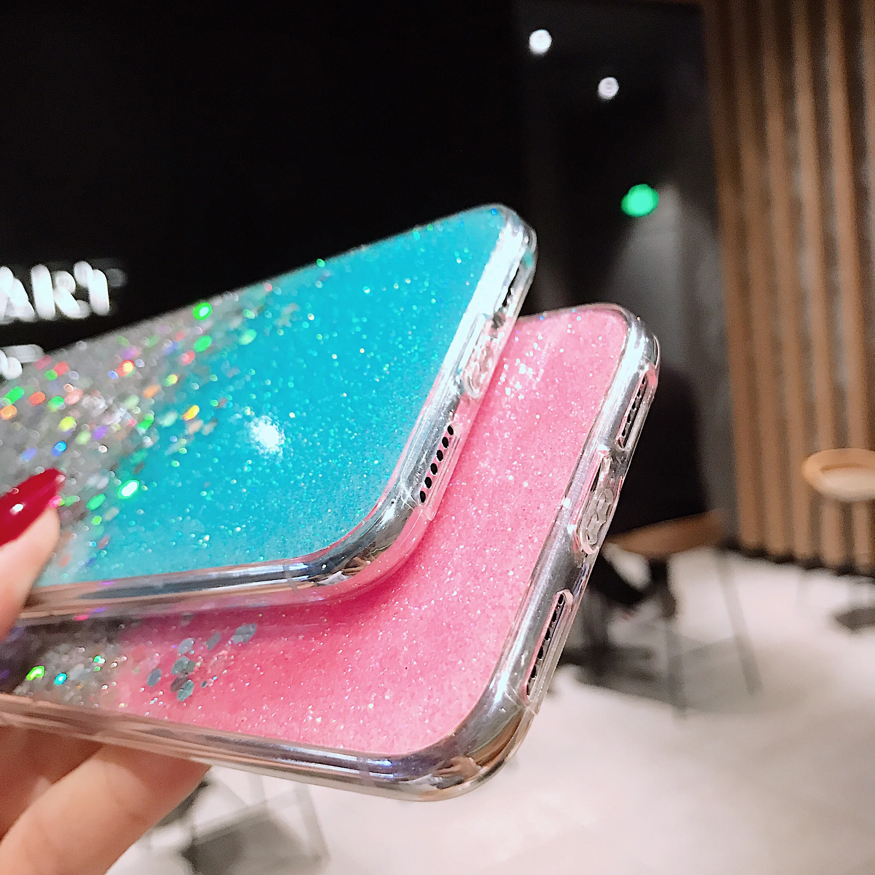 Прозрачный мягкий ТПУ чехол для телефона iPhone XS XR Max X 6 6S 7 8 Plus шикарный с блестящими