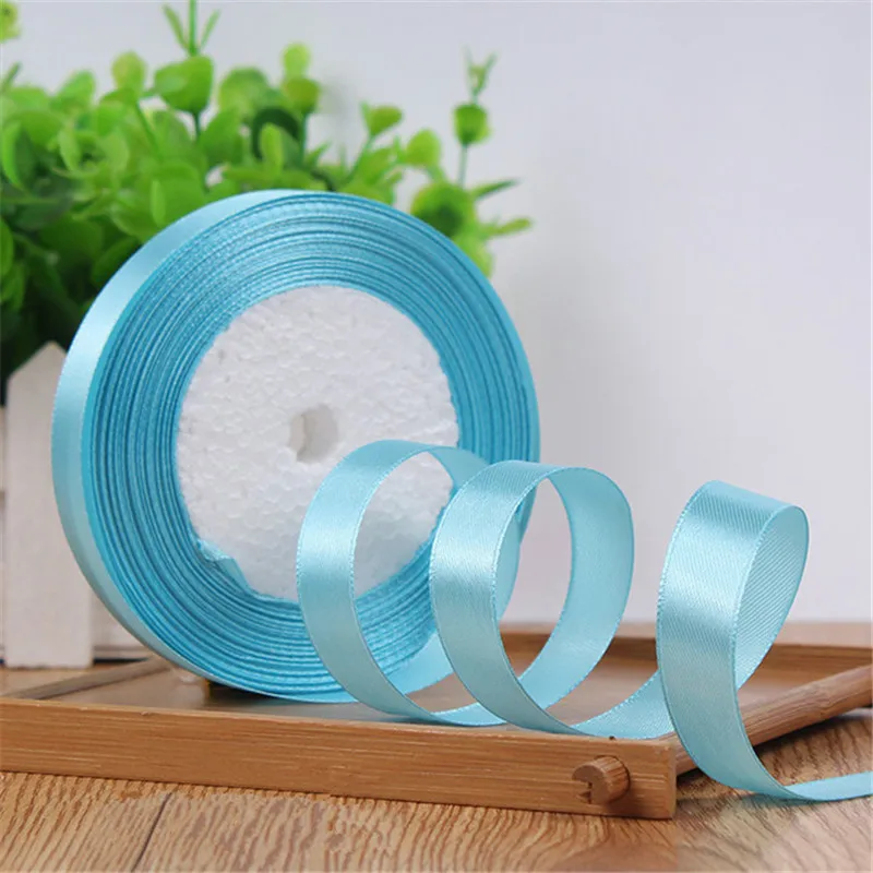 light blue 25 ярдов/рулон атласных лент подарочная упаковка Рождество украшения ленты DIY лук ленты для поделок упаковка поставки(15 мм - Цвет: light blue