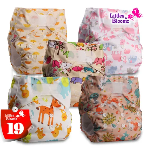 [Littles и Bloomz] 5 шт./компл. Стандартный крюк-петля Многоразовые моющиеся пеленки, 5 подгузники/подгузники и 5 вставки из микроволокна в одном комплекте - Цвет: 19