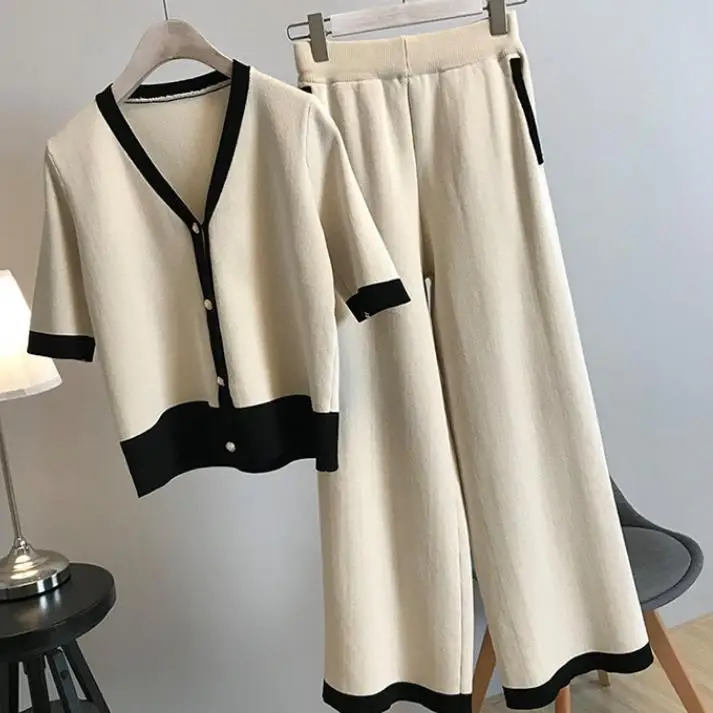 

Комплект из двух предметов, маленький аромат, Женская мода 2020, весенний вязаный свитер + широкие брюки