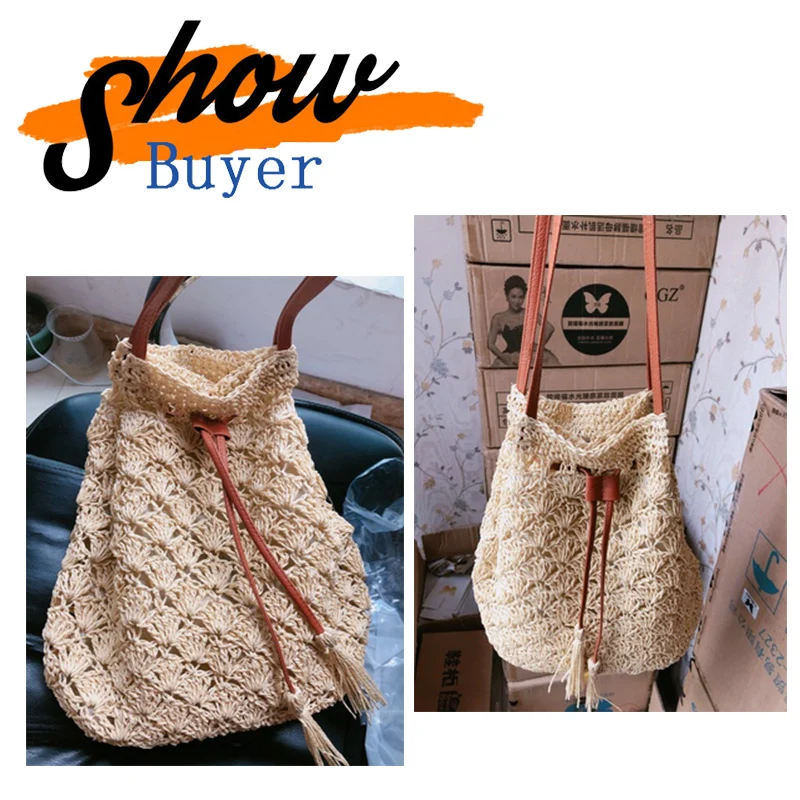 

New Summer Striped Tote Bag Panelled Beach Bag Women Straw Tassel Shoulder Bag Ladies Casual High Quality Handbags Bucket Bag