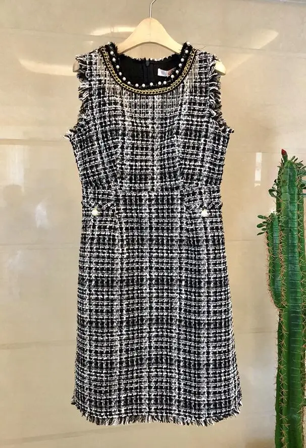 9417 black dress Осень-зима, подиумная дизайнерская женская черная, красная клетчатая куртка, пальто, двубортное, Лепестковые пуговицы, твидовая женская одежда - Цвет: 9417 black dress