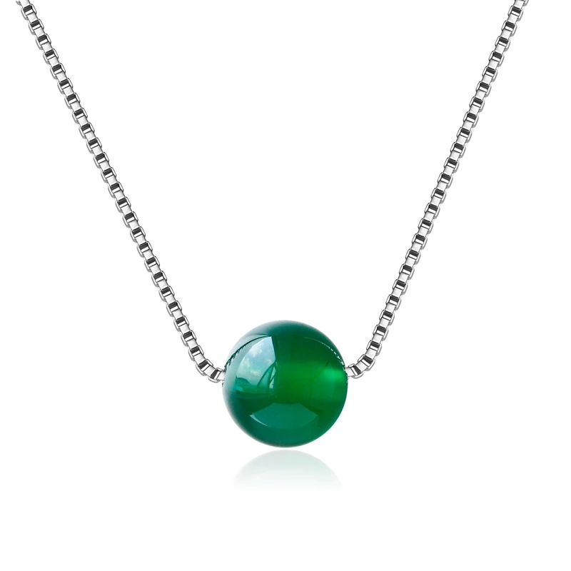 green 925 пробы Серебряное ожерелье Кулон красный зеленый халцедон ожерелье кулон Свадебные украшения вечерние женские ювелирные изделия на День святого Валентина - Цвет камня: green