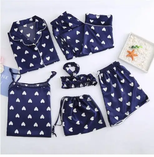 Пижамный комплект женский из 7 предметов пикантный пижамный искусственного